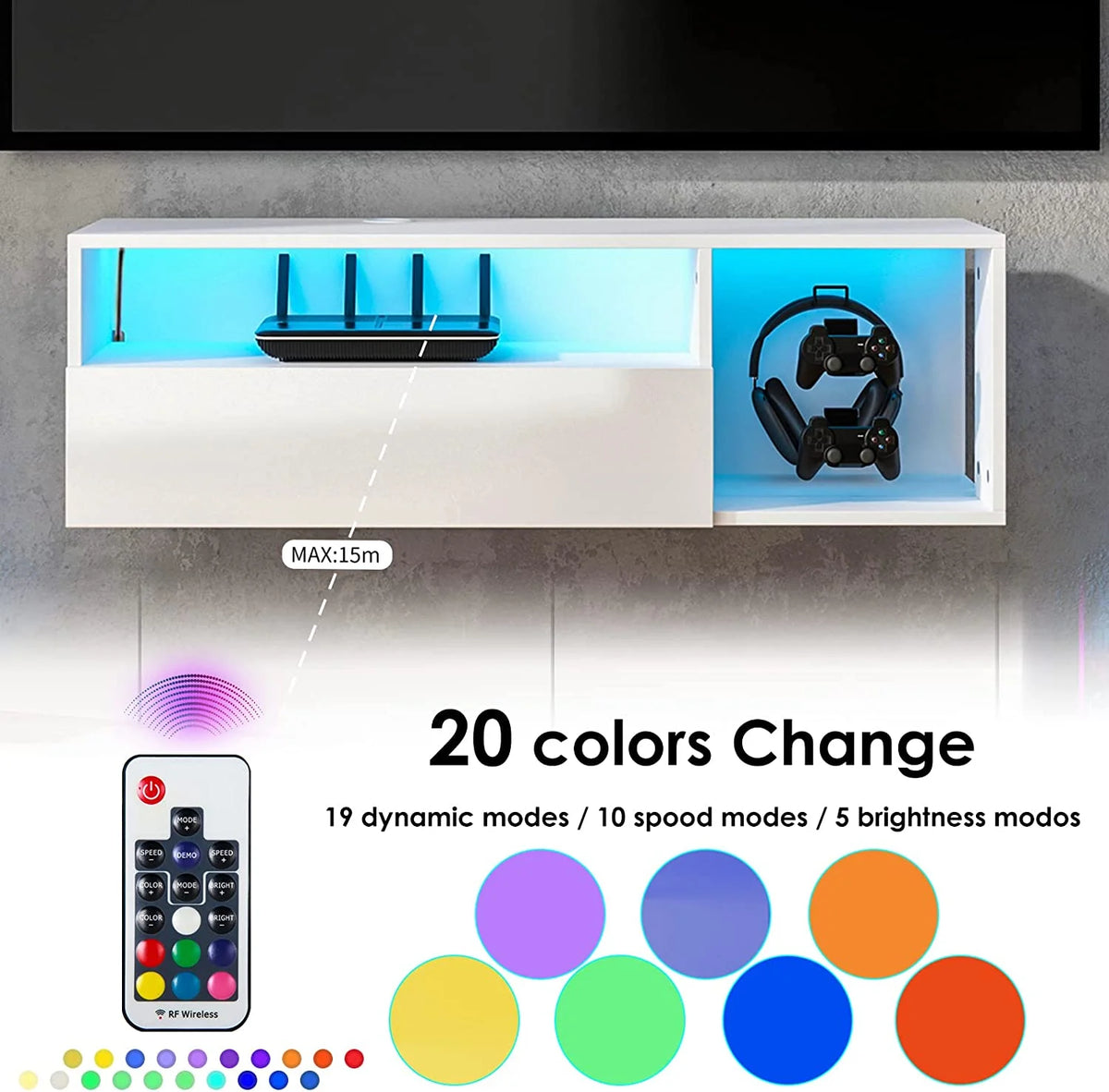 39.3 inches Floating TV Stand with Lights Q1671