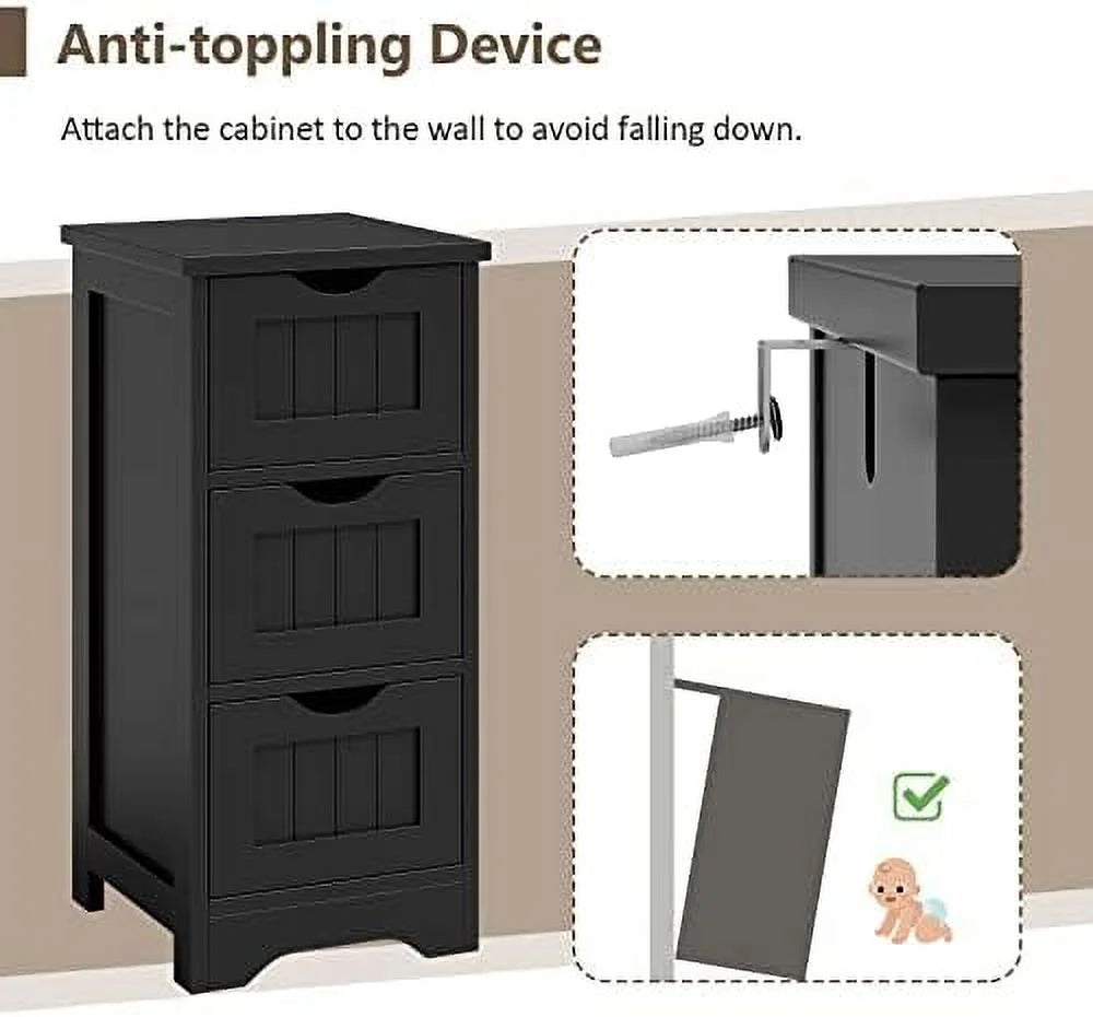 Black 3 Drawer Wooden Bathroom Cabinet G108