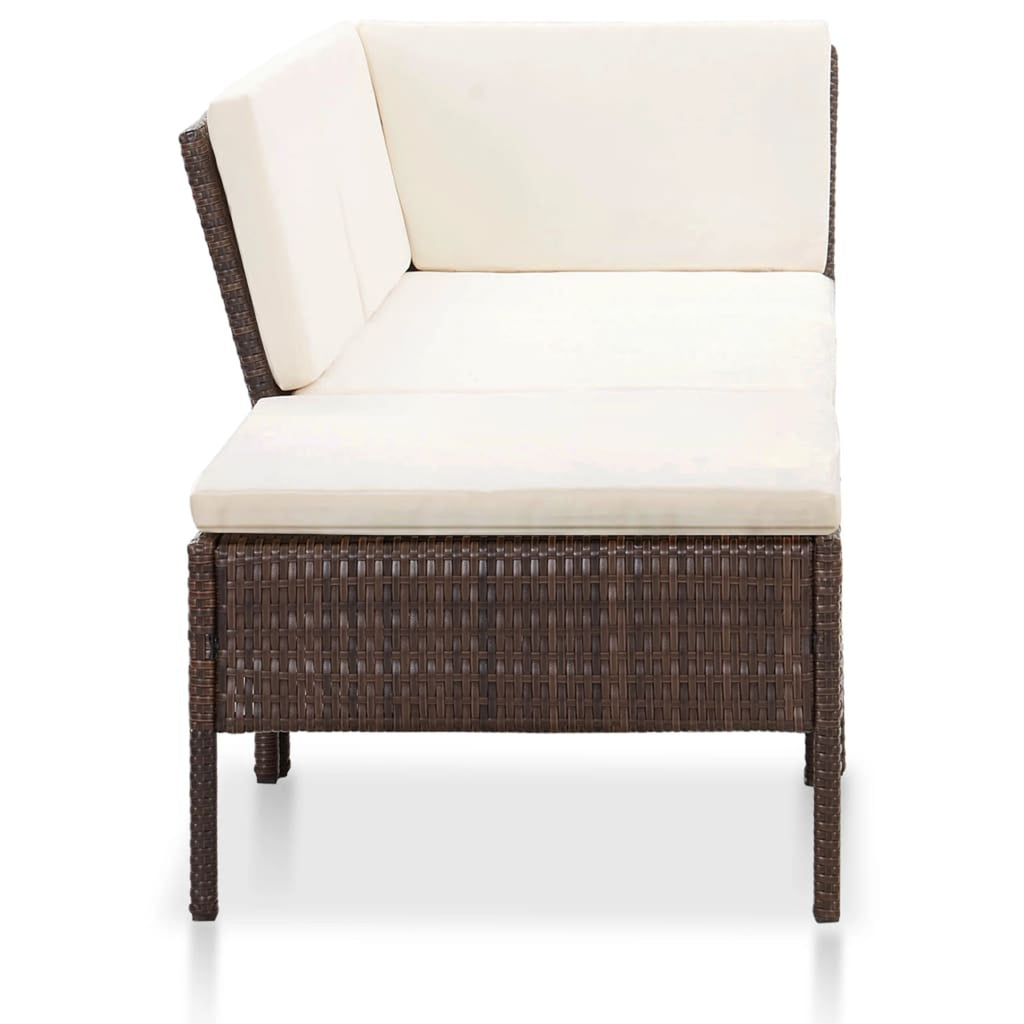 3 Piece Brown Poly Rattan Patio Conversation Sofa Set O526