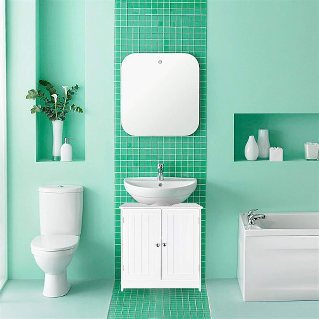 White Floor Pedestal Bathroom Storage Cabinet with 2 Doors H753