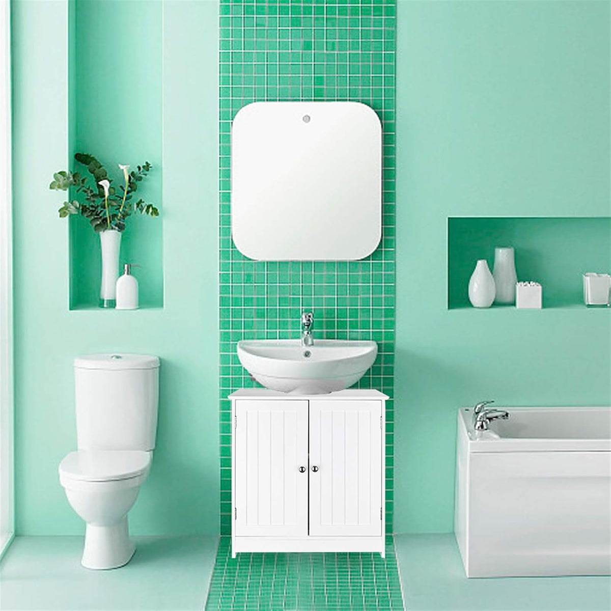 White Floor Pedestal Bathroom Storage Cabinet with 2 Doors H753