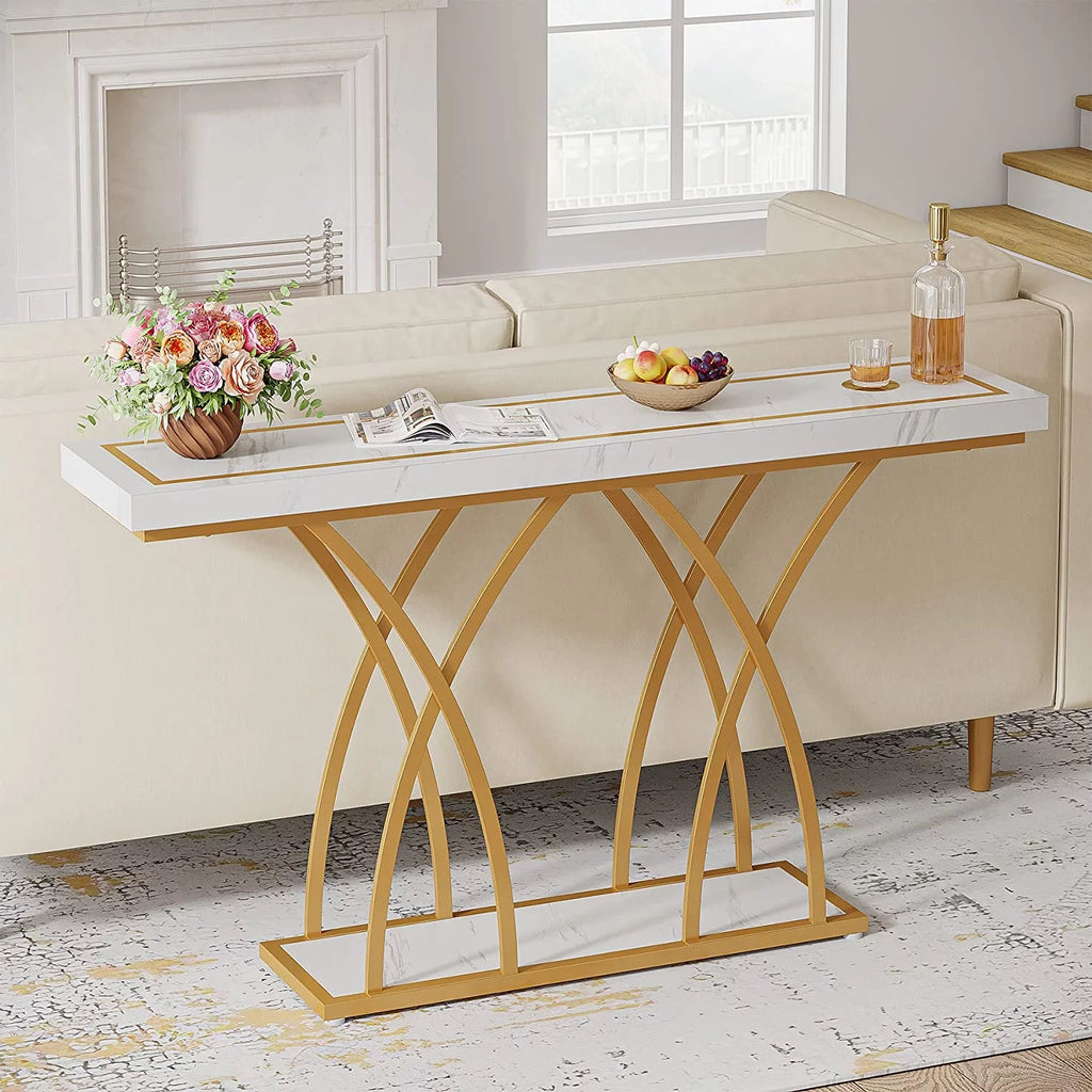 55" Gold Faux Marble Console Table D67493