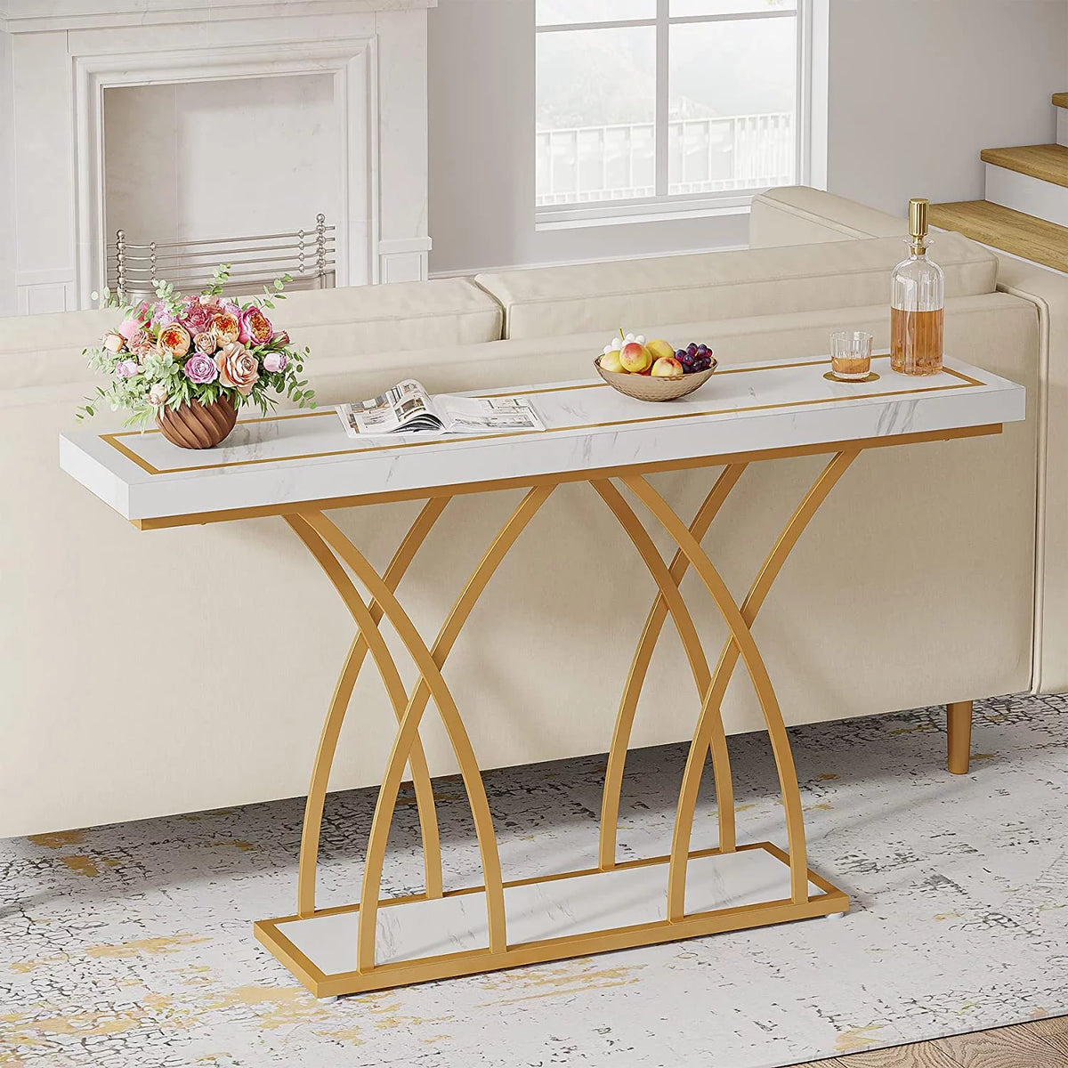 55" Gold Faux Marble Console Table D67493