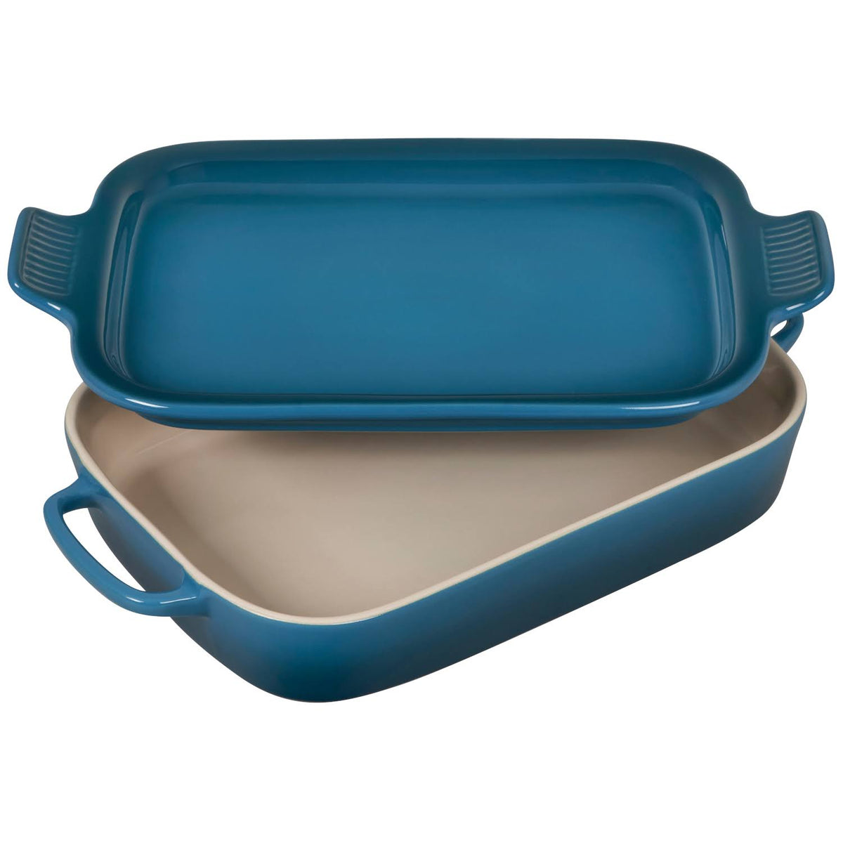 Deep Teal Stoneware Rectangular Dish with Platter Lid L99039