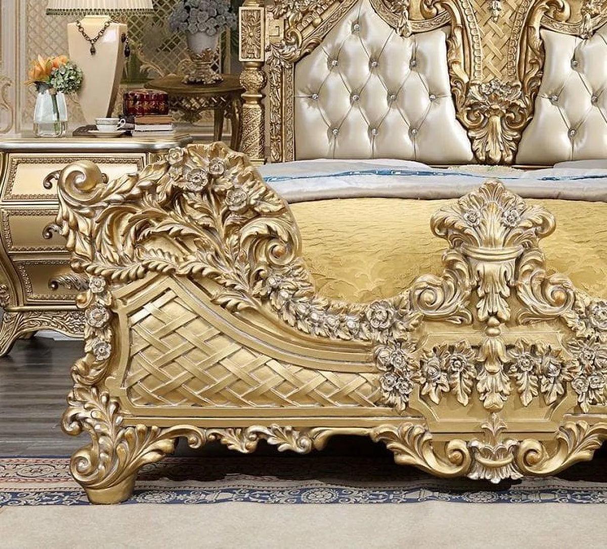 Antique Gold Faux Leather Bed W30250