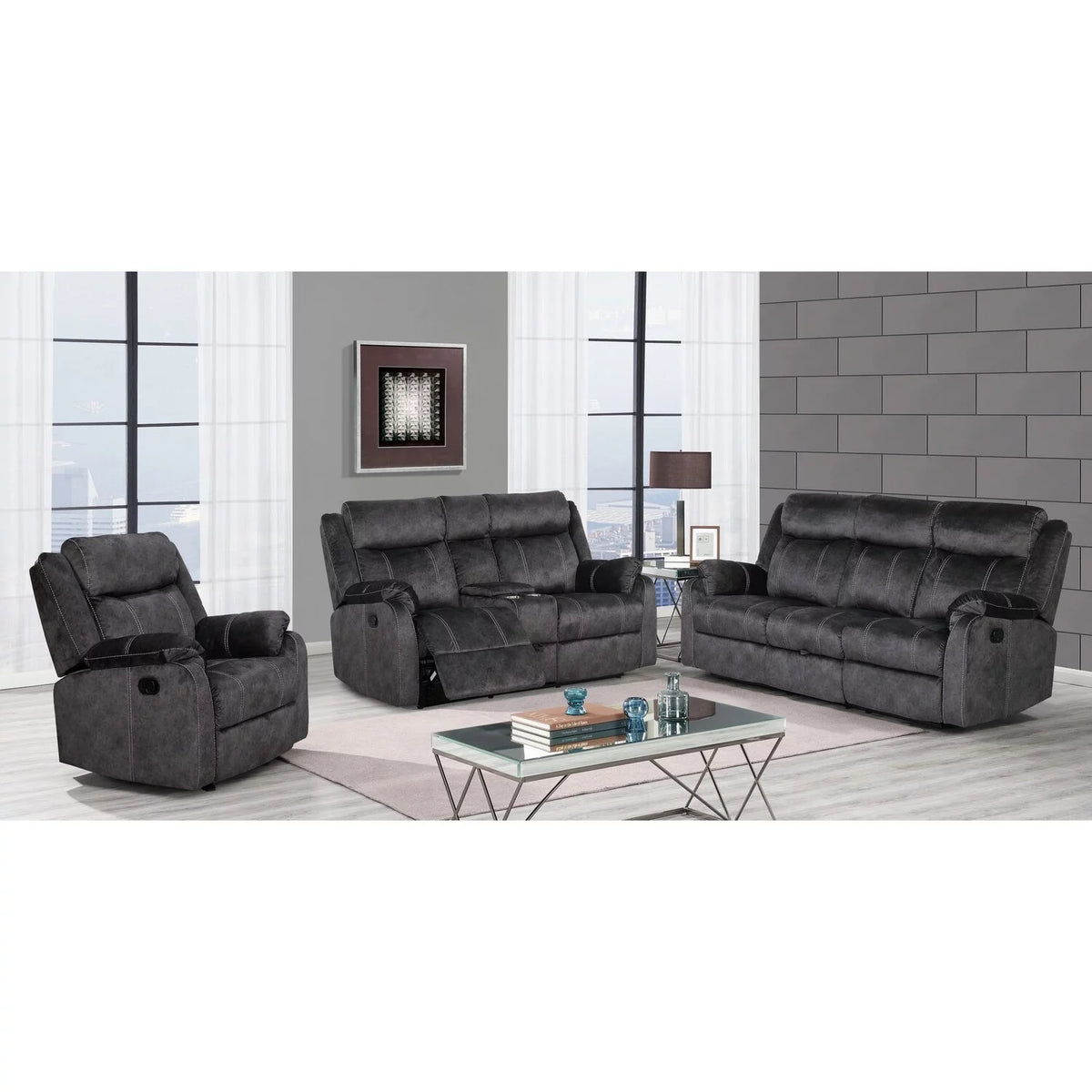 Reclining Sofa with Drop Down Table & Drawer I285012