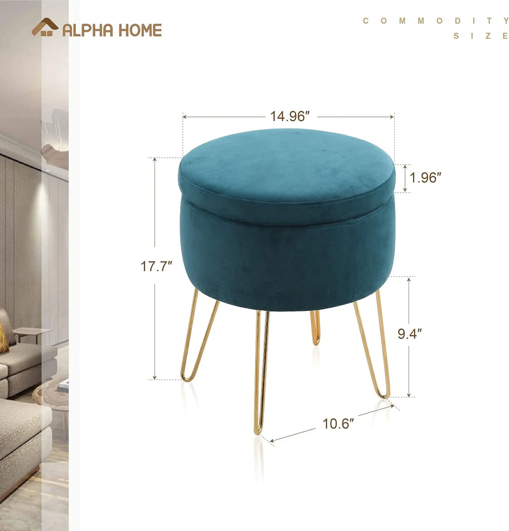 Green Velvet Round Storage Ottoman J961289