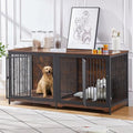 71'' Wooden Double Dog Crate Kennel Cage, Brown Y144