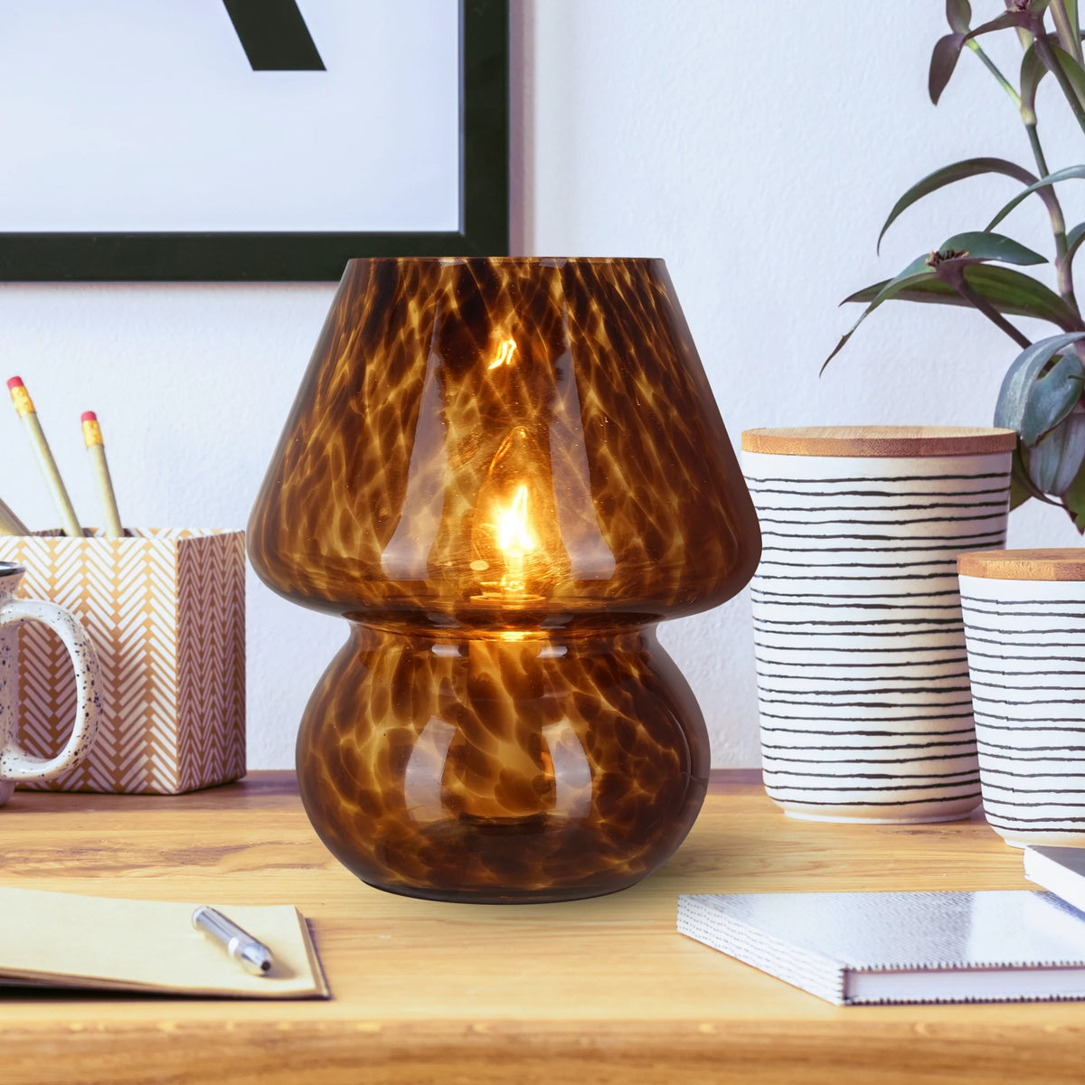Brown Tortoise 8" Glass Mushroom Lamp L540044