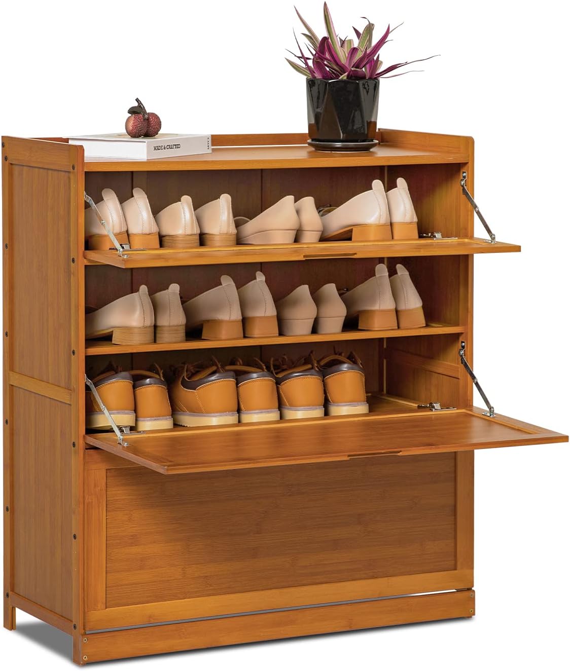 5-Tier Bamboo Shoe Organizer Shelf with Pull-Down Door (Brown) A555566