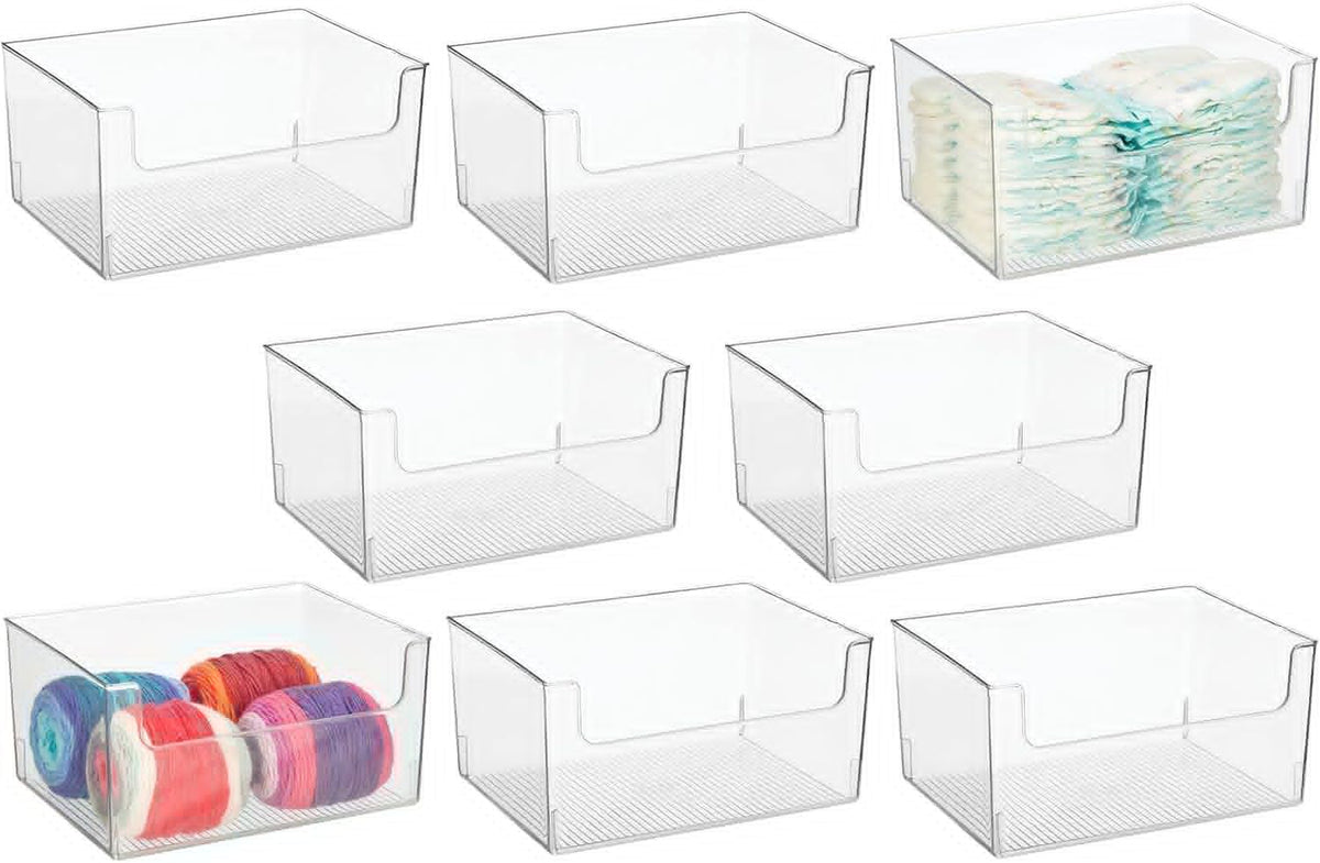 Clear Stackable Plastic Open Front Storage Organizer Bin Basket, 8 Pack N480