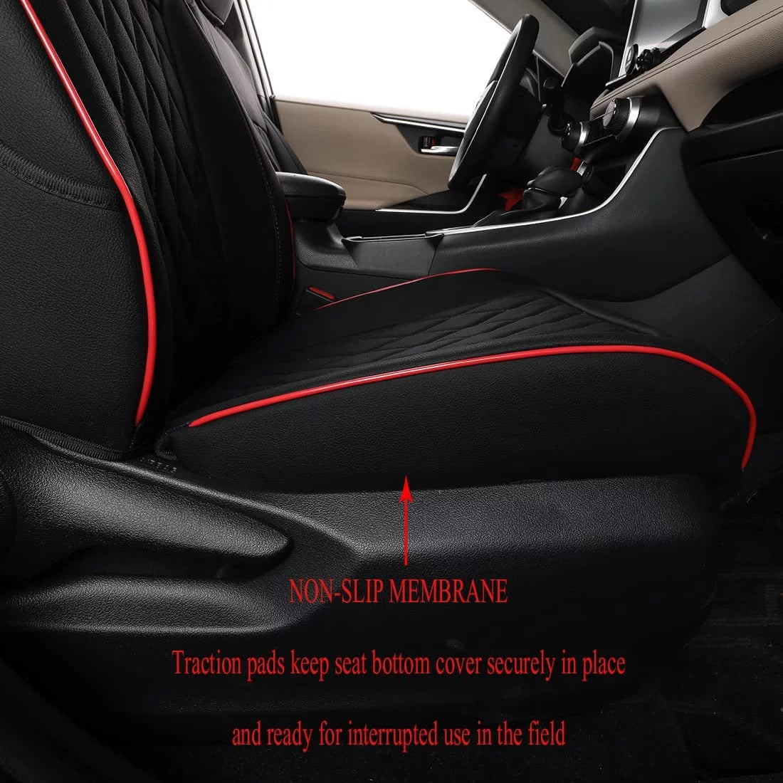 Waterproof Leather Car Seat Covers Full Set Black with Red Piping D538