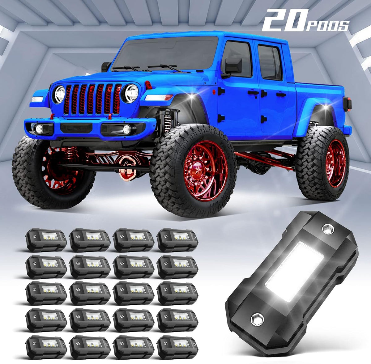 White 20 Pods Waterproof LED Rock Lights K13245