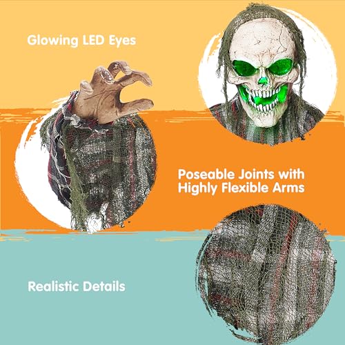 Animated Zombie Groundbreaker Skeleton Prop with Moving Arms & Green Light S377