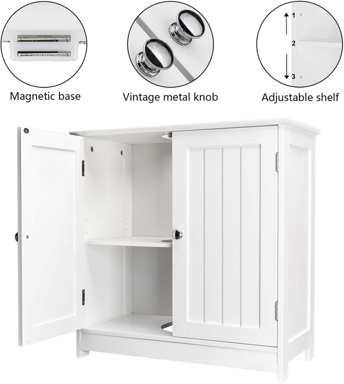 White Floor Pedestal Bathroom Storage Cabinet with 2 Doors H753
