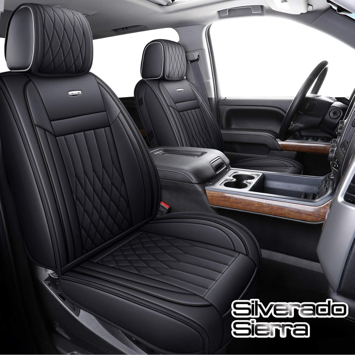 Black and White Waterproof Faux Leather Car Seat Covers Front Pair V305