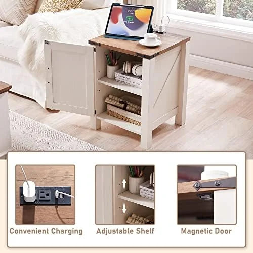 18 Inch Farmhouse End Table with Charging Station O772757