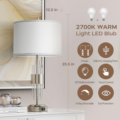 Gold Table Lamp with USB A+C Ports Set of 2 M9807