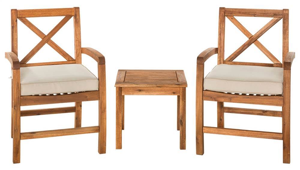 Brown Acacia Wood Patio Chairs with Side Table H3605