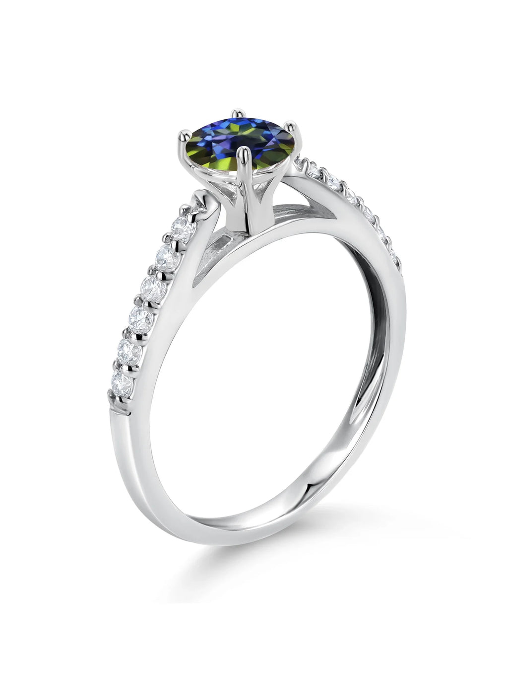10K White Gold Blue Mystic Topaz White Lab Grown Diamond Solitaire Ring Z2656