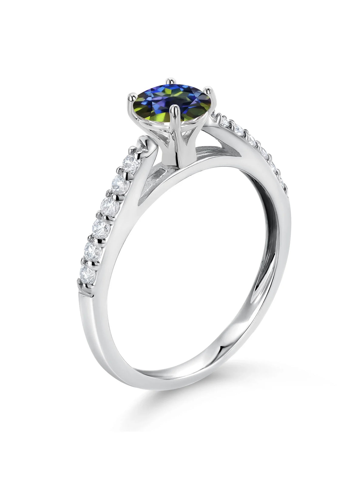 10K White Gold Blue Mystic Topaz White Lab Grown Diamond Solitaire Ring Z2656
