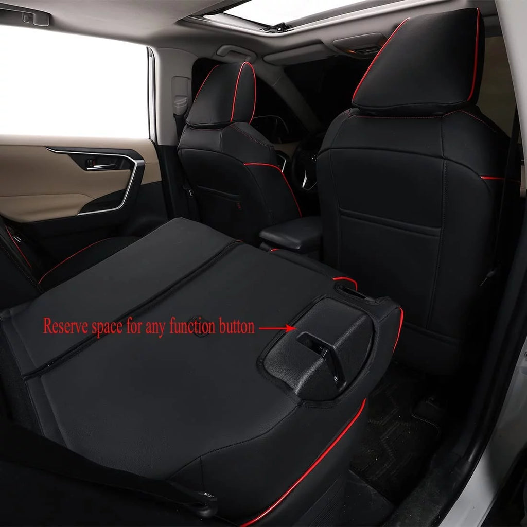 Waterproof Leather Car Seat Covers Full Set Black with Red Piping D538