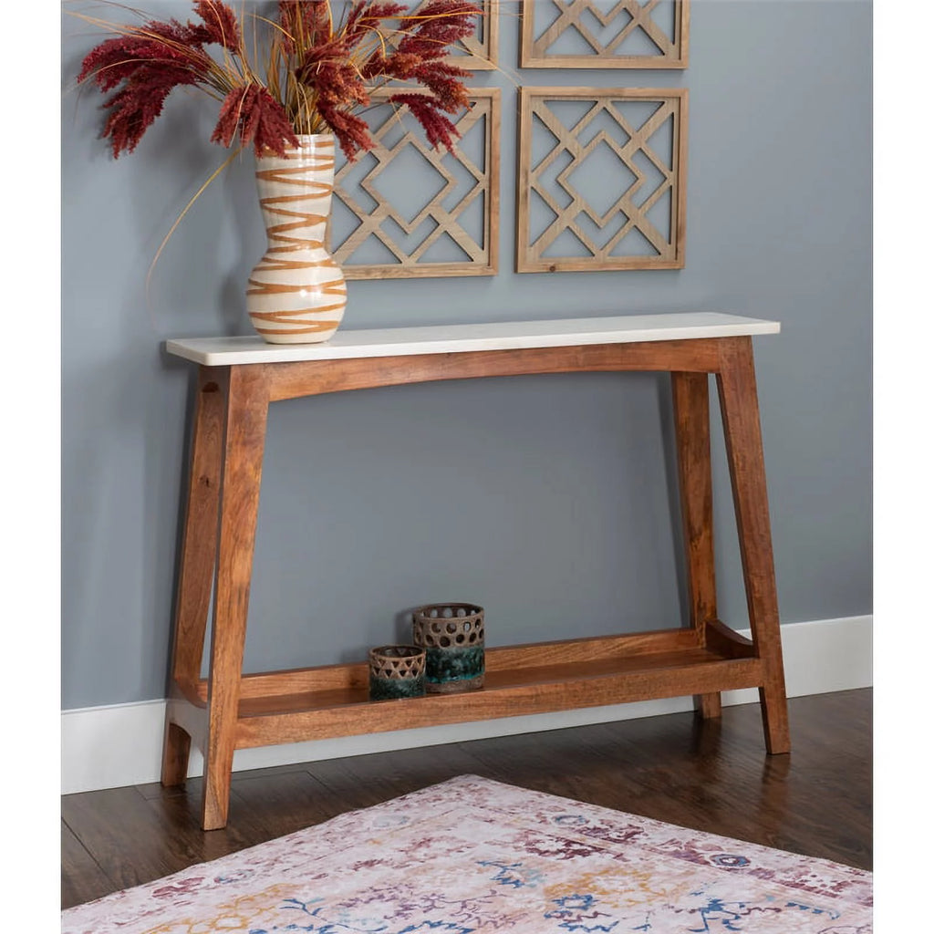 Brown Mango Wood and Marble Console Table T470109
