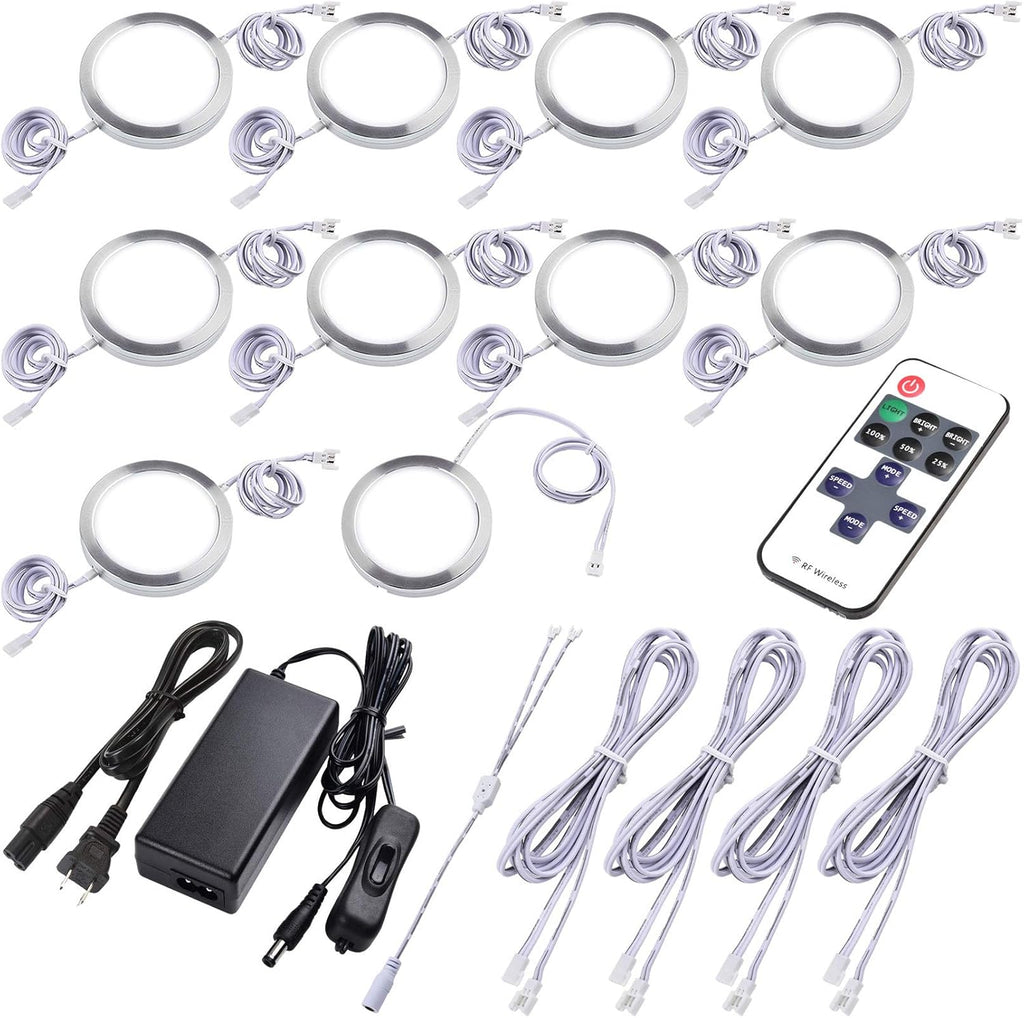Dimmable Linkable Wired LED Puck Lights, 14 Lights, Warm White W7542