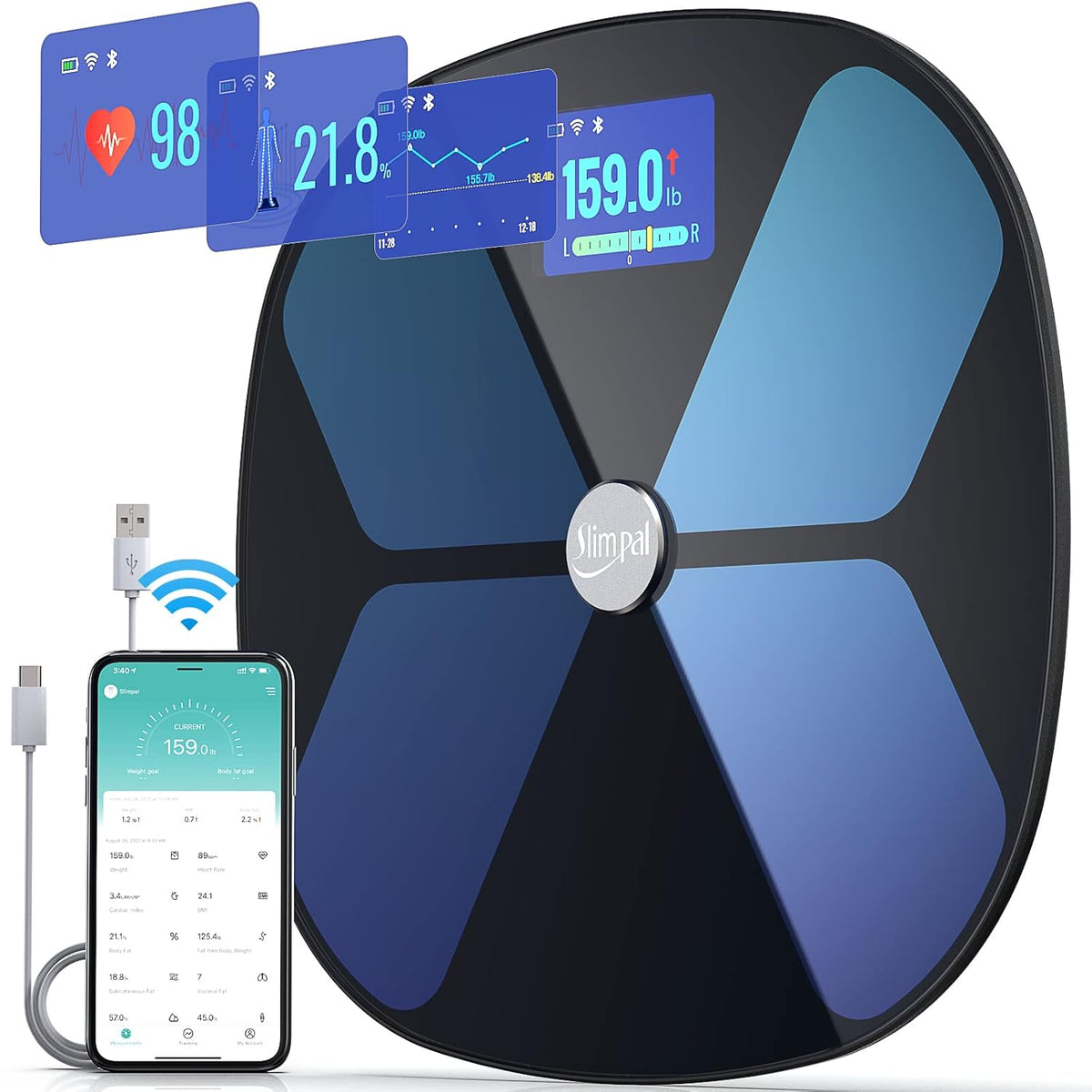 Smart Body Fat Water Weight WiFi Bluetooth Rechargeable Digital Bathroom Scale U260
