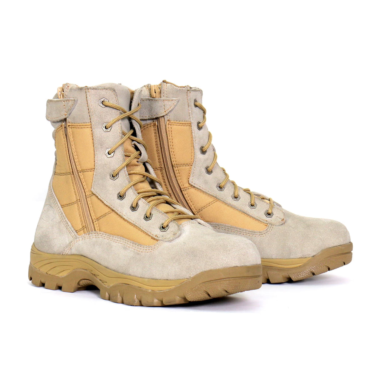 Tan Leather Lace Up Boots with Zippers B4706