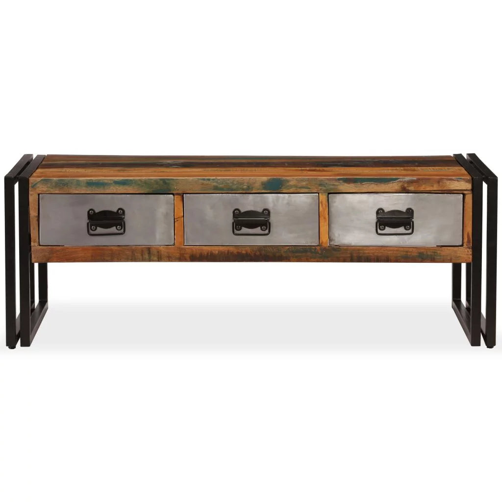 Coffee Table with 3 Storage Drawers Reclaimed Wood Steel Legs S19547