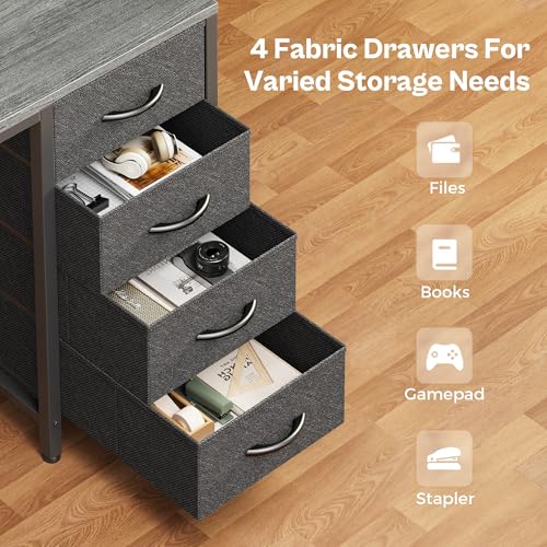 47 inch Computer Desk with 4 Drawers, LED Lights & Power Outlets, Black U704662