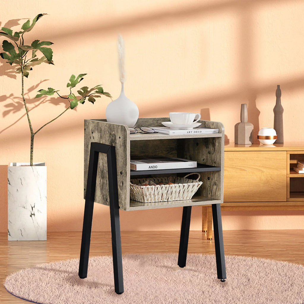 Set of 2 Stackable 2-tier Side End Table Gray M950684