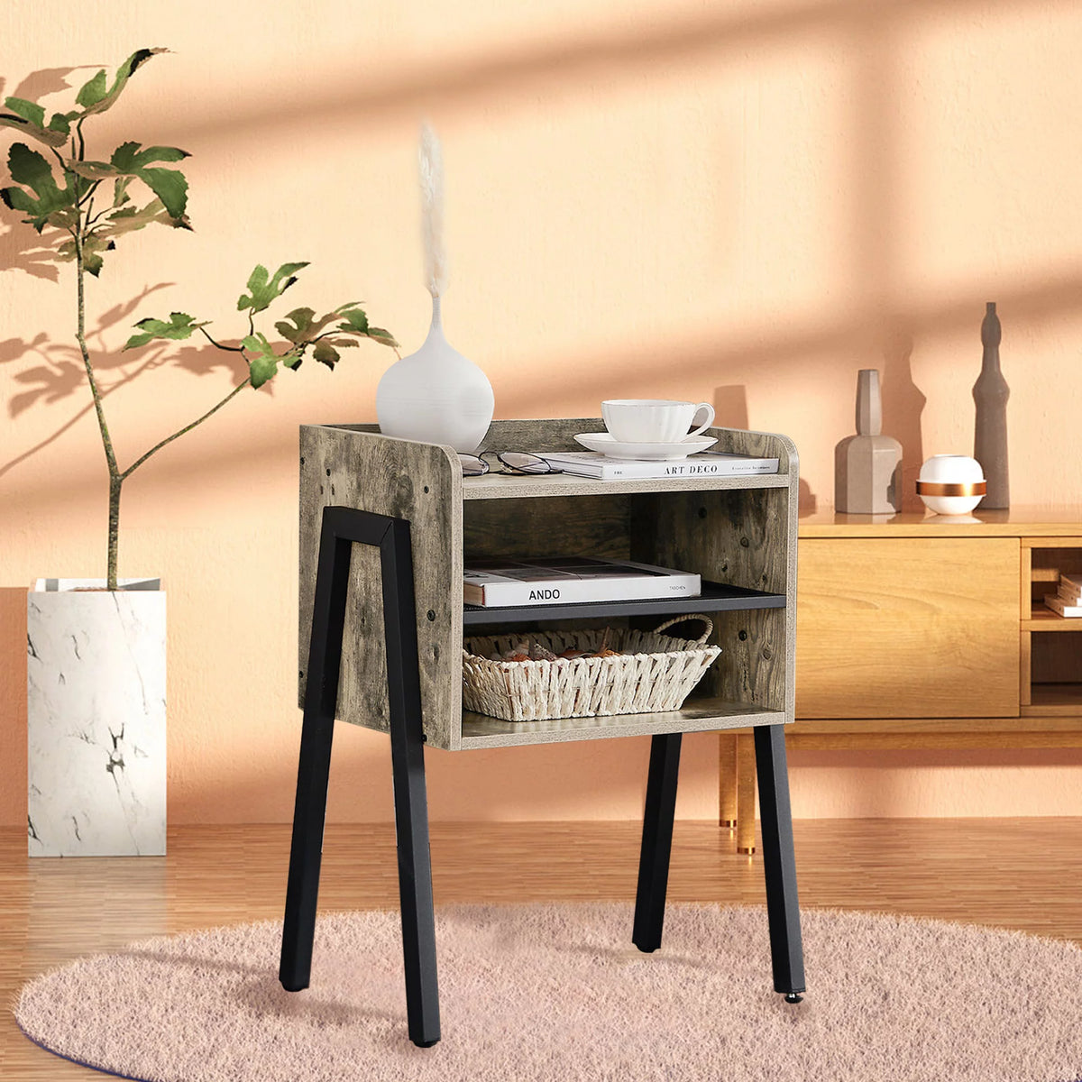 Set of 2 Stackable 2-tier Side End Table Gray M950684