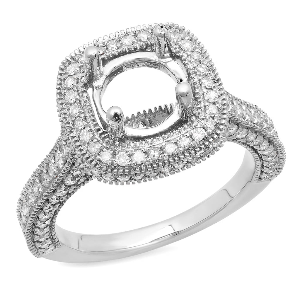 0.90 Carat 10K White Gold Round White Diamond Semi Mount Engagement Ring Q71092