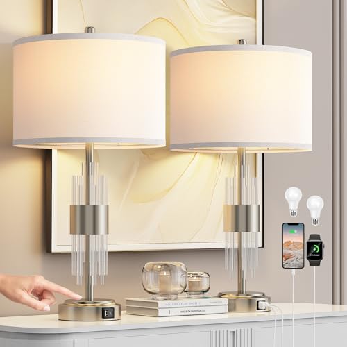 Gold Table Lamp with USB A+C Ports Set of 2 M9807