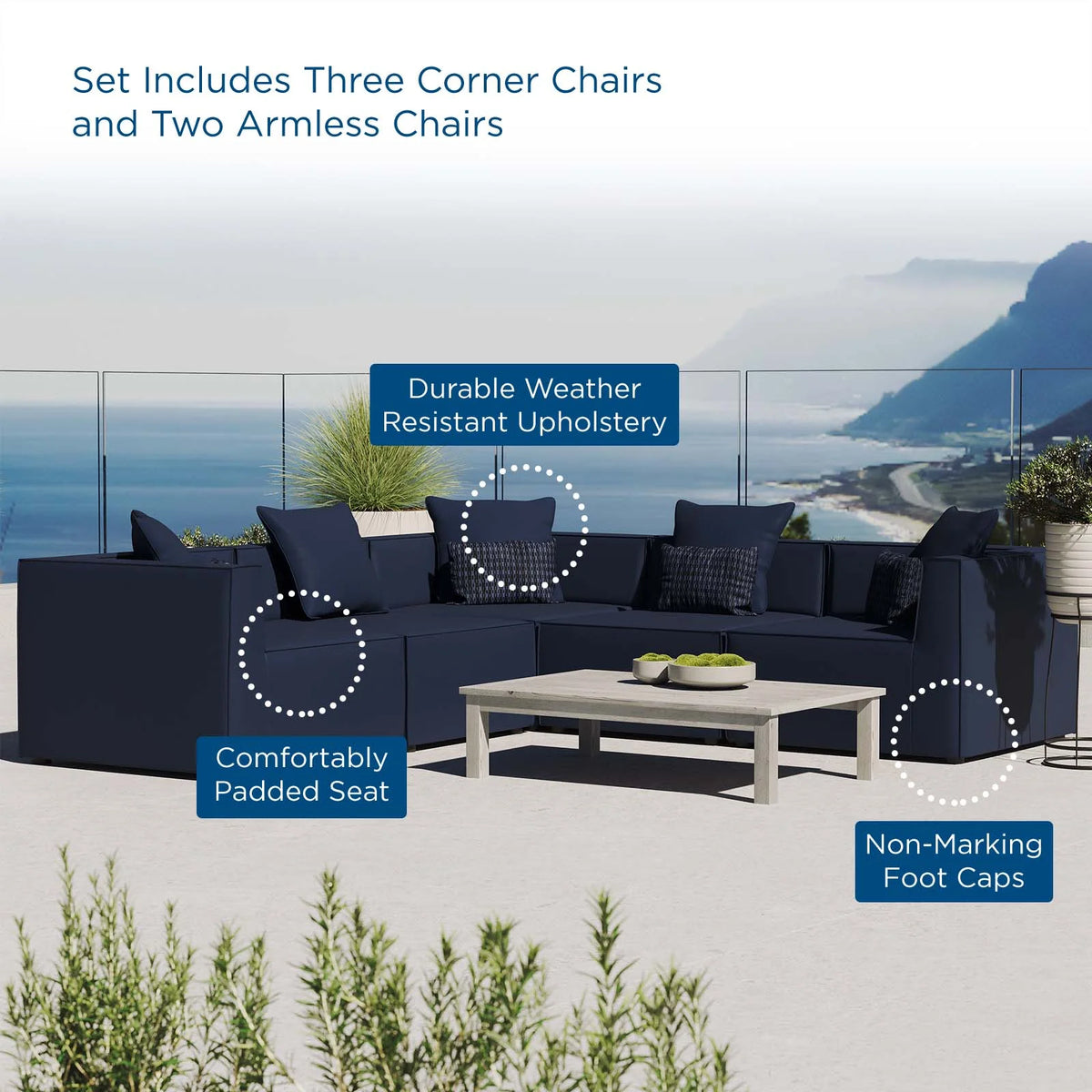 5-Piece Upholstered Sectional Sofa in Navy J911856