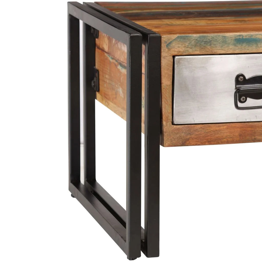 Coffee Table with 3 Storage Drawers Reclaimed Wood Steel Legs S19547