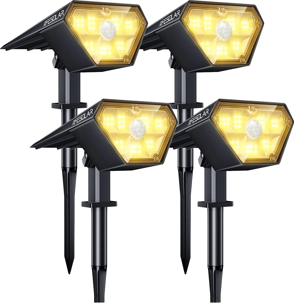 38 LEDs 2-in-1 Solar Security Lights Outdoor Waterproof (4 Pack Warm White) B518687