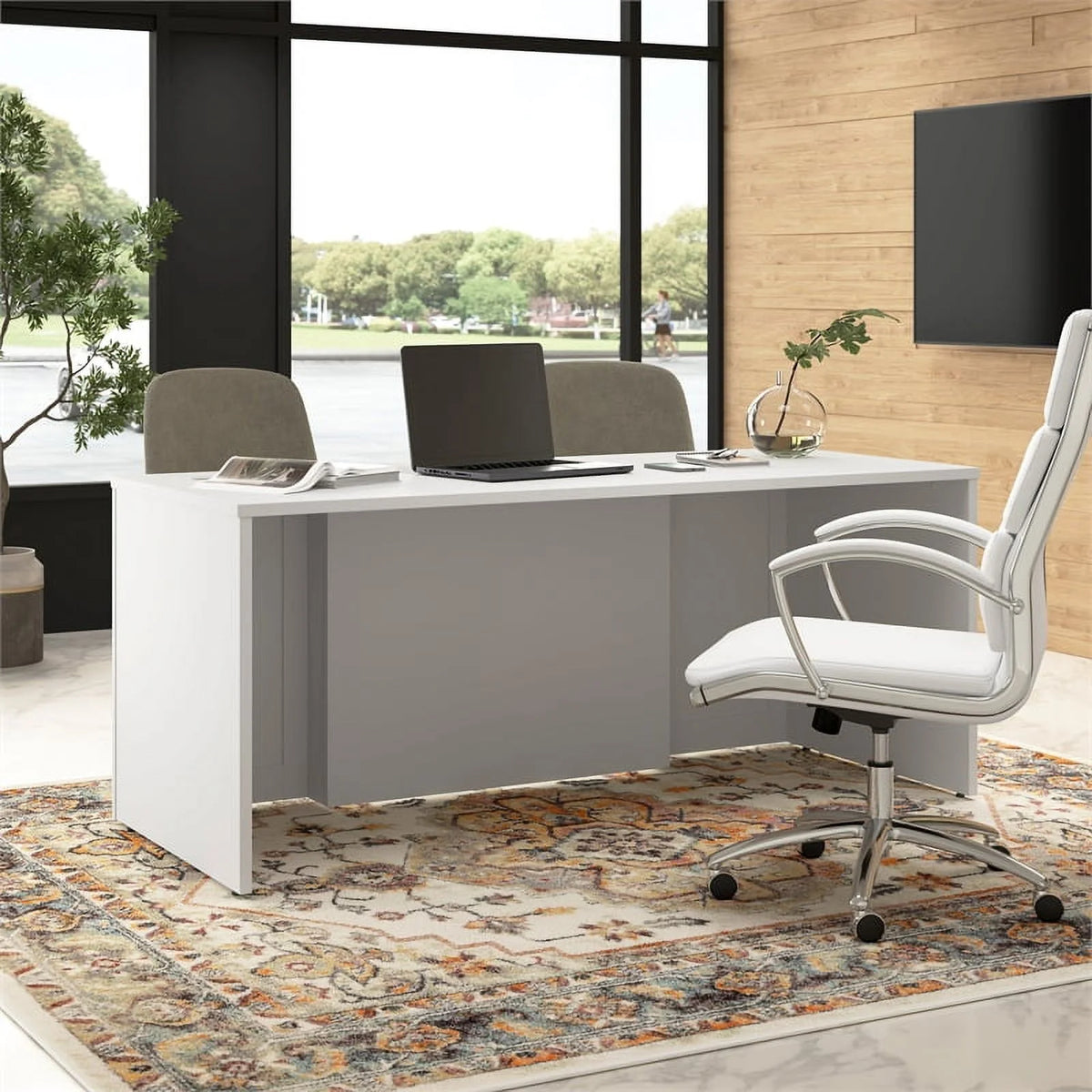 White Engineered Wood Executive Desk H736