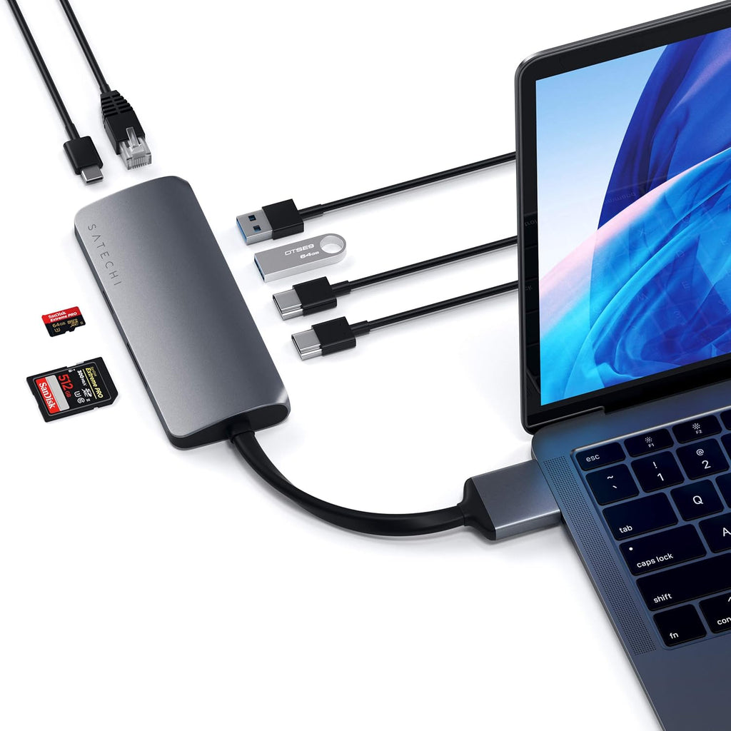 Type-C Dual Multimedia Adapter with Dual 4K HDMI, USB-C PD, Gigabit Ethernet, Micro/SD Card Readers, USB 3.0, Space Gray Q443