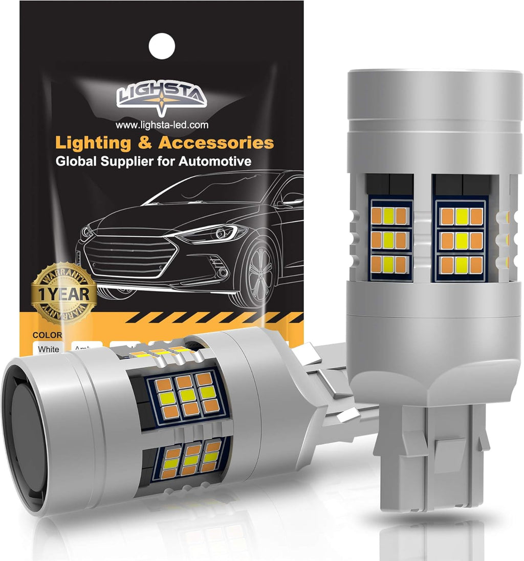 7443 7444 T20 992 7444NA Switchback LED Bulbs Dual Color Amber Yellow Turn Signal White Daytime Running Parking Lights Pack of 2 A238777