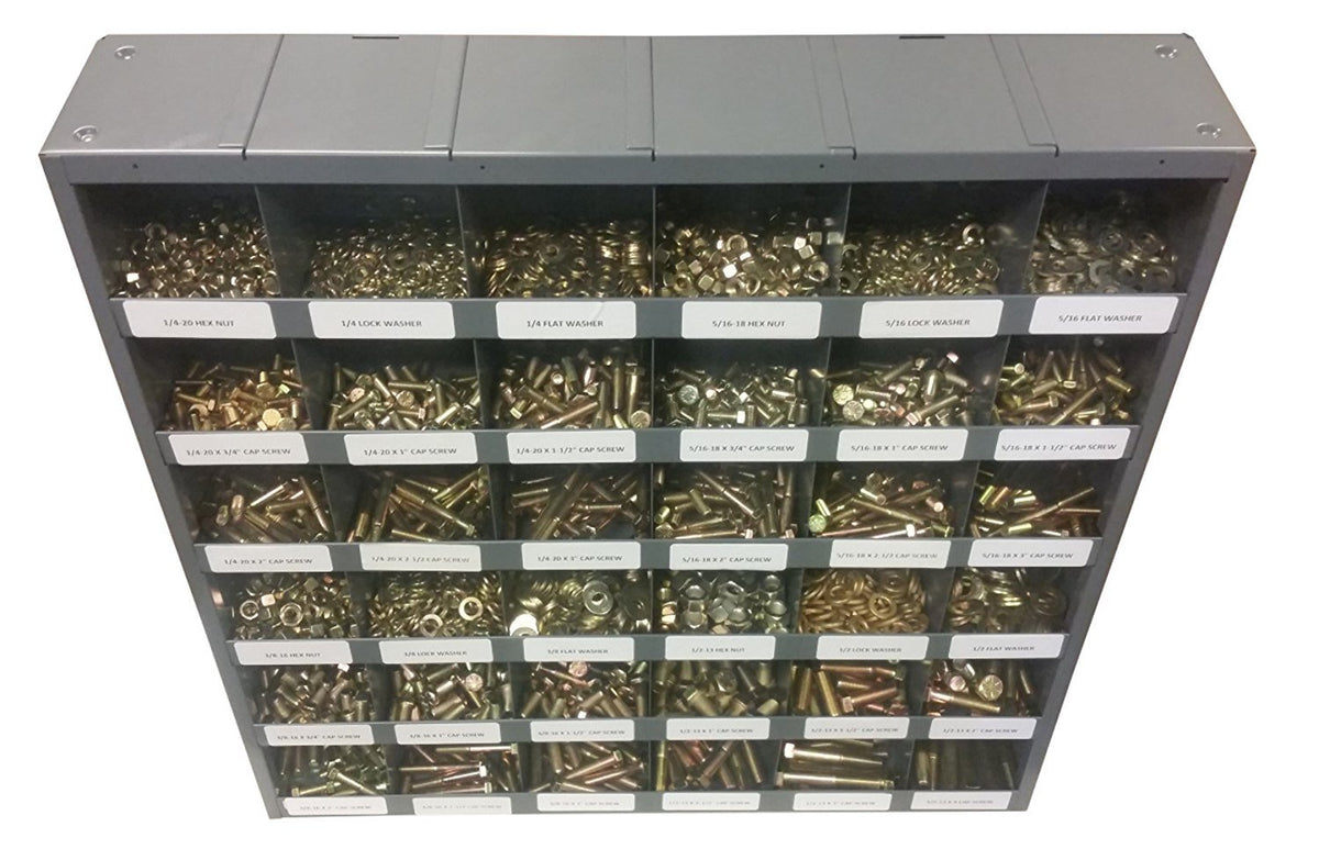 2510 Piece Fine Thread UNF SAE Grade 8 Bolt, Nut, and Washer Assortment with 40 Hole Bin X990662