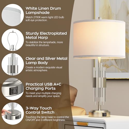 Gold Table Lamp with USB A+C Ports Set of 2 M9807