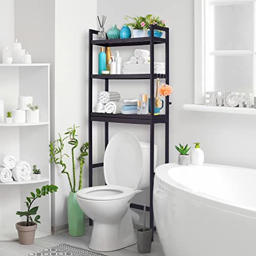 Bamboo 3-Tier Over The Toilet Storage Shelf with Paper Holder and 3 Hooks M4399