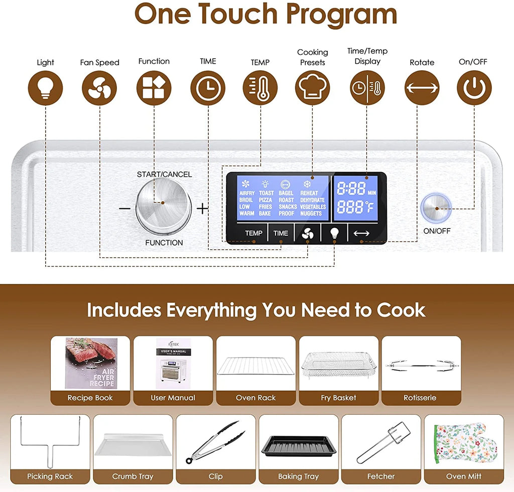 16-in-1 Stainless Steel Air Fryer Toaster Oven Combo with Digital Temperature Control, 9 Accessories & Cookbook Z477