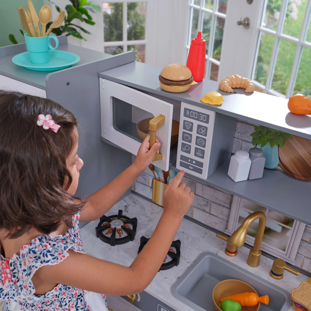 Gray Wooden Play Kitchen with 36 Accessories G3637
