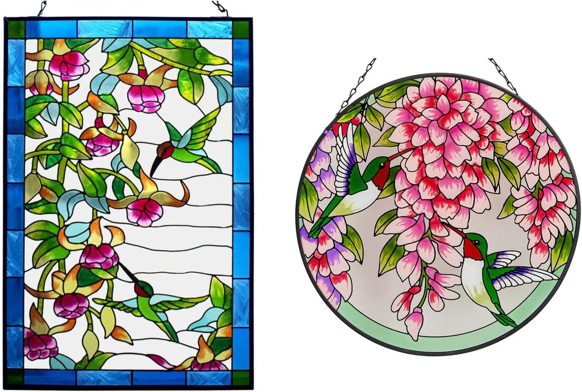 Round Hummingbird Stained Glass Window Suncatcher V377