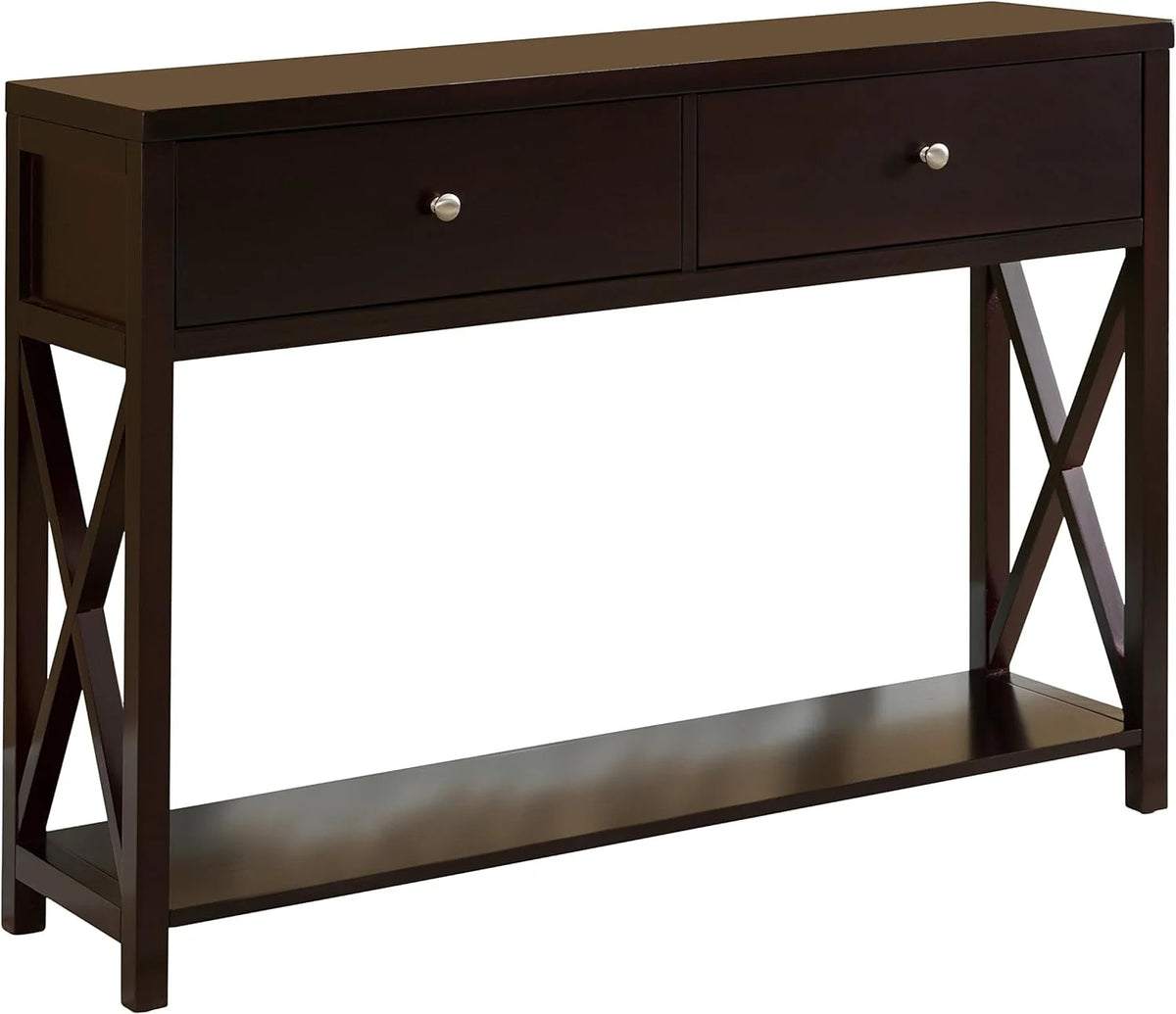 Cherry Console Sofa Entryway Table with Storage Shelf & Drawers Q885591