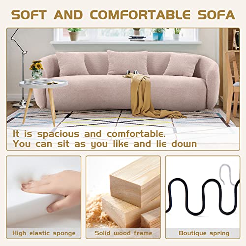 Brown Boucle Fabric 3-Seat Curved Sofa T2074